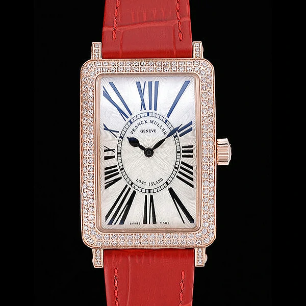 Franck Muller Long Island Classic White Dial Diamonds Case Red Leather Band new60270