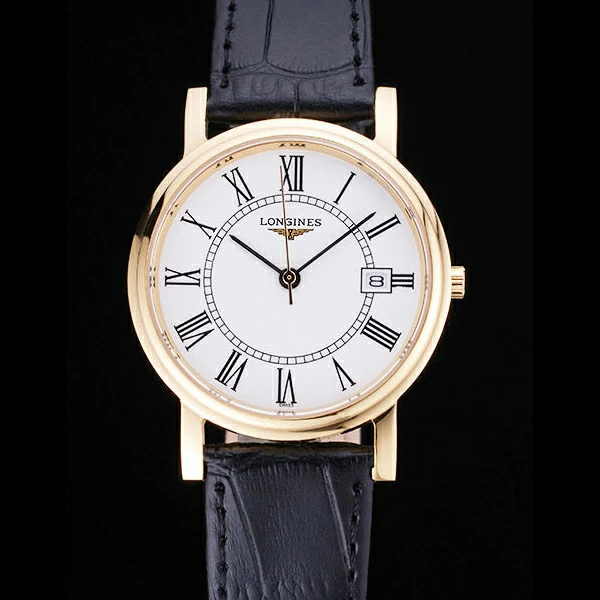 Longines La Grande Classique Round White Dial Gold Case Black Leather Band new60277