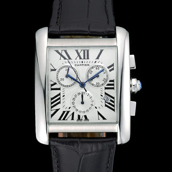 Cartier Tank MC White Dial Stainless Steel Case Black Leather Bracelet new60615