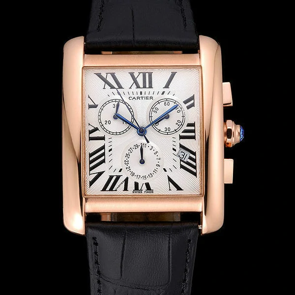 Cartier Tank MC White Dial Gold Case Black Leather Bracelet new60619