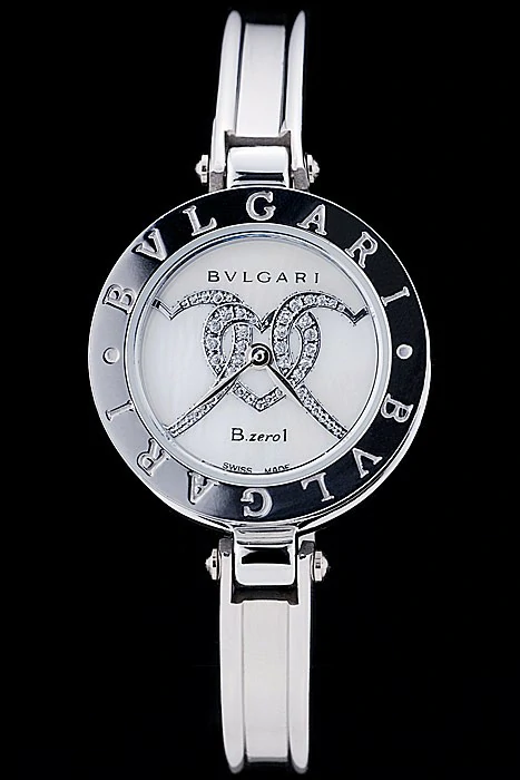 Bvlgari B.ZERO1 24mm White Hearts Dial Steel Case Black Bezel Steel Bracelet new73302
