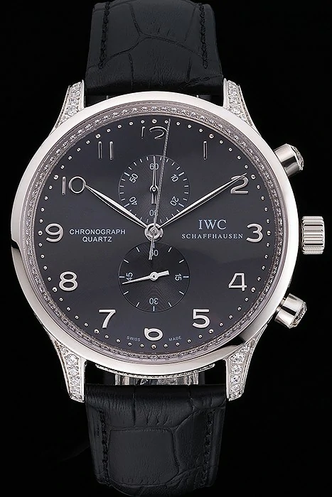 IWC Portugieser Chronograph Black Diamond Dial Black Leather Bracelet new87622