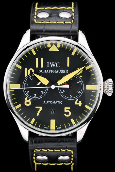 IWC Big Pilot 45mm Black And Yellow Dial Black Leather Bracelet new96032