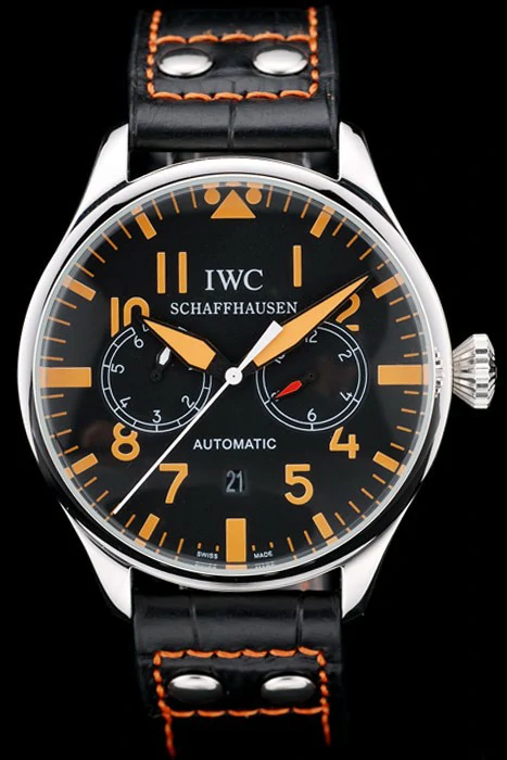 IWC Big Pilot 45mm Black And Orange Dial Black Leather Bracelet new96042