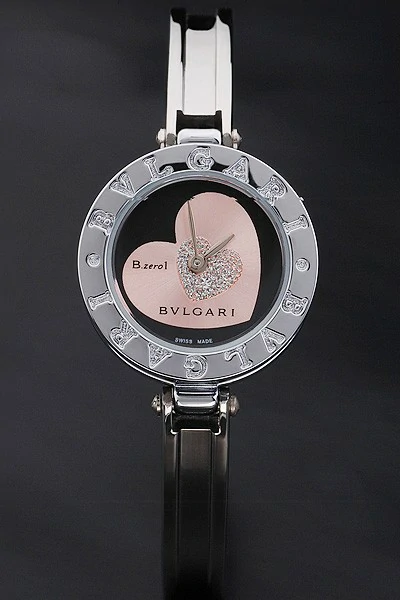 Bvlgari B.ZERO1 Black And Pink Heart Diamond Dial Stainless Steel Bracelet new2671
