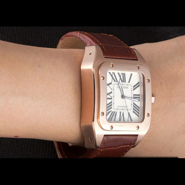 Cartier Santos Rose Gold with Brown Leather Strap new59615