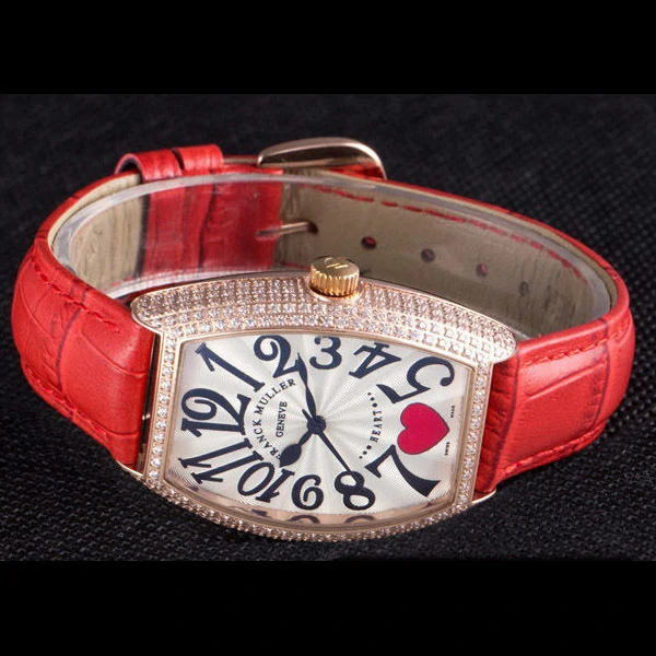 Frank Muller Heart Diamond Gold Bezel Red Leather Band new59685