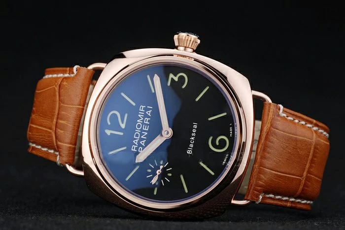 Panerai Radiomir Rose Gold Case Black Dial Brown Leather Strap new58612