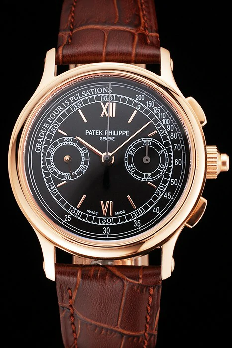 Patek Philippe 5170J Black Dial Rose Gold Case Brown Leather Strap new122992