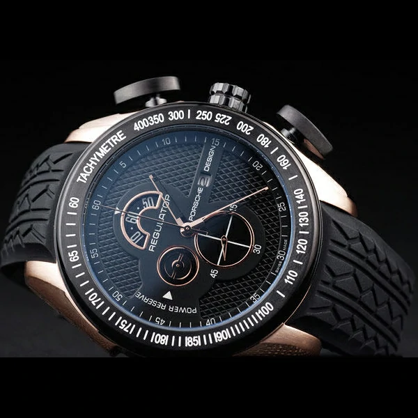 Porsche Regulator Power Reserve Rose Gold Case Black Dial new58119