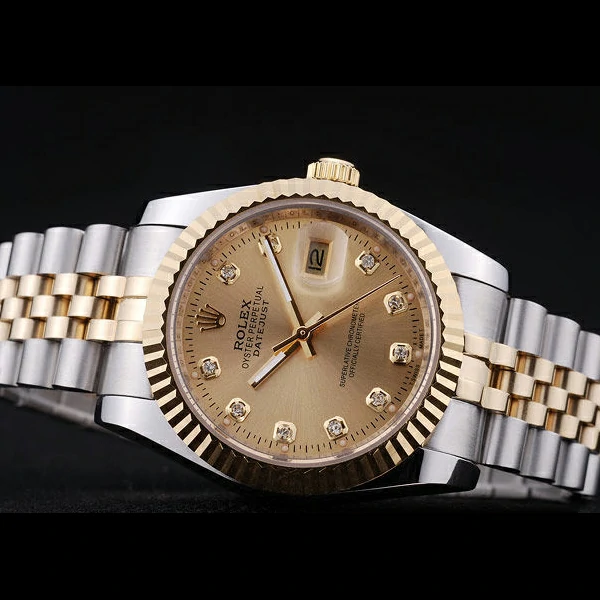 Rolex Datejust Gold Dial Diamonds Ribbed Bezel new58633