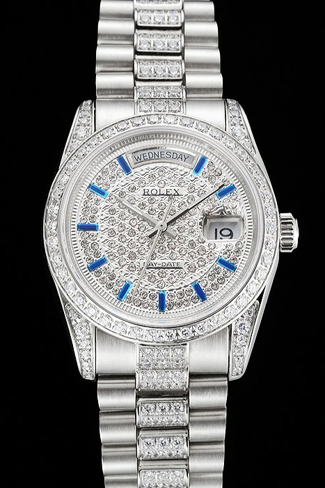 Rolex Day Date Diamond Pave Dial And Bezel And Stainless Steel Bracelet new123403