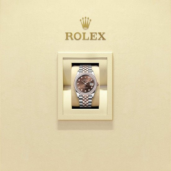 Rolex Replica Watch Datejust 36, Oystersteel and 18k Everose Gold, Chocolate sunray set with 10 diamonds dial, Diamond-set bezel Jubilee, 126281rbr-0041