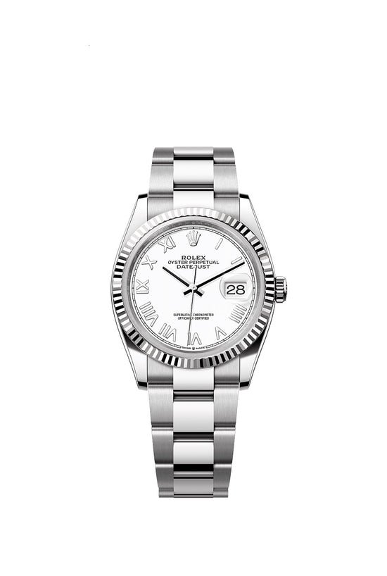 Rolex Replica Watch Datejust 36, Oystersteel and 18k White Gold, Intense white dial, Fluted Oyster, 126234-0062