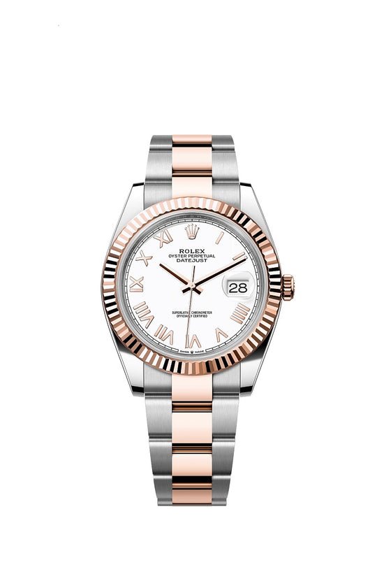 Rolex Replica Watch Datejust 41, Oystersteel and 18k Everose Gold, Intense White Roman dial, Fluted Oyster, 126331-0025