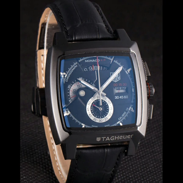 Tag Heuer Monaco Black Ceramic Case Black Dial Black Leather Strap new58246