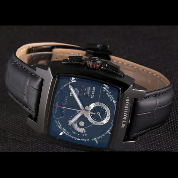 Tag Heuer Monaco Black Ceramic Case Black Dial Black Leather Strap new58246