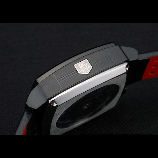 Tag Heuer Monaco Black Red Perforated Leather Strap Black Dial new59254