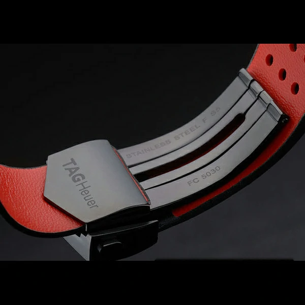 Tag Heuer Monaco Black Red Perforated Leather Strap Black Dial new59254