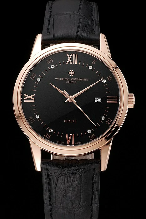 Vacheron Constantin Patrimony Chronometre Royal Black Dial Rose Gold Case Black Leather Strap new123409